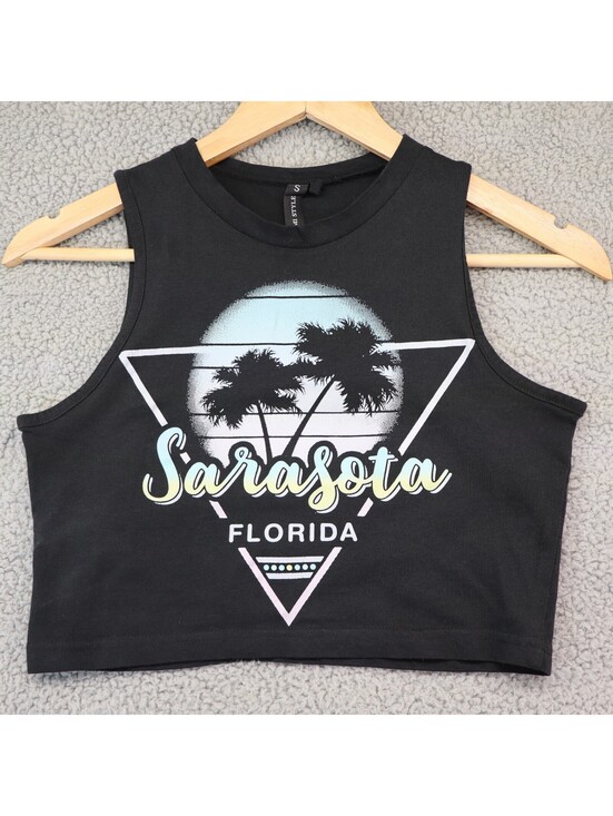 Tops - Miami Style Tank Top Women Small Black Crop Sarasota Florida